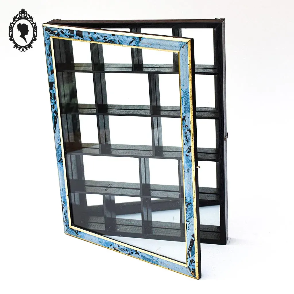 Petite vitrine murale verre fond miroir bois pour objets de collection H 41 cm