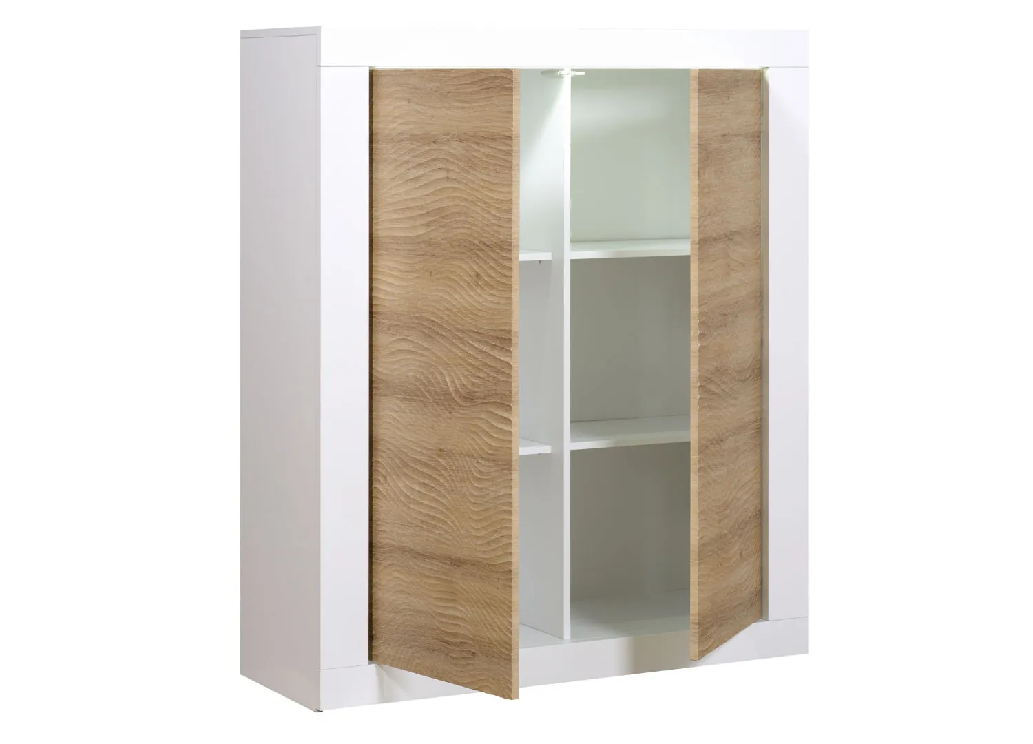 Meuble de rangement haut blanc laqué et bois – Image 4