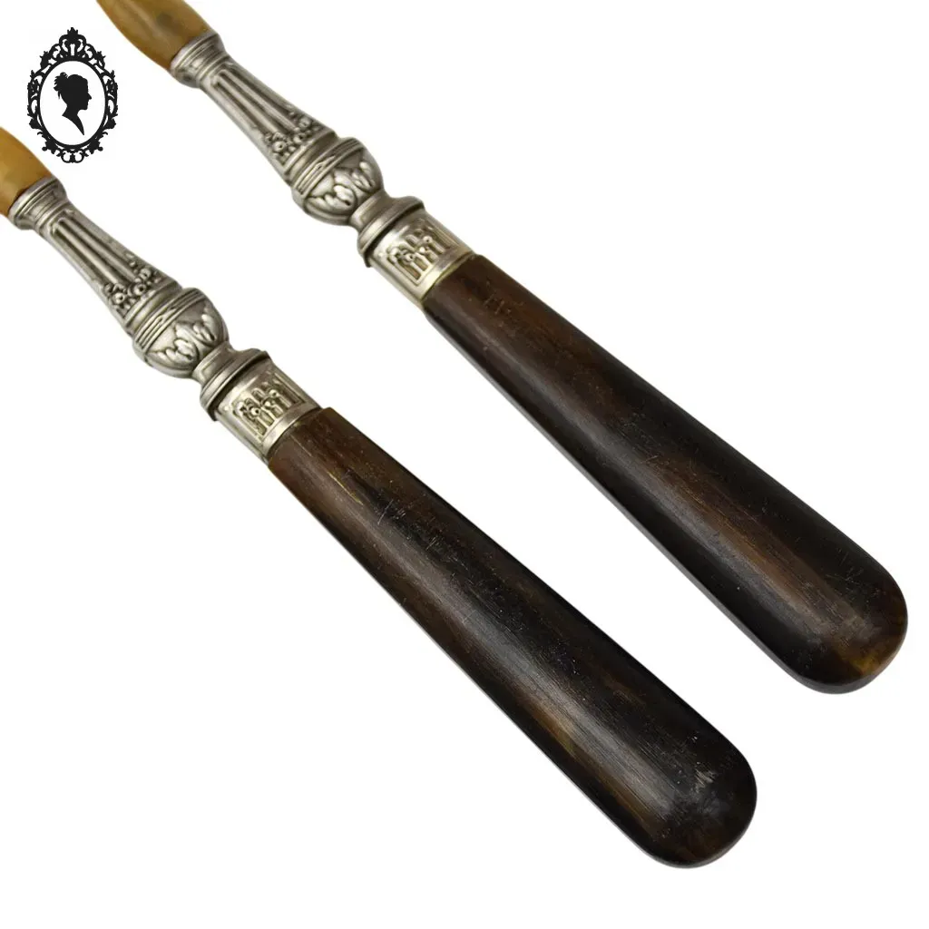 Service de couverts à salade métal corne ou résine motif fleuri vintage ancien – Image 7