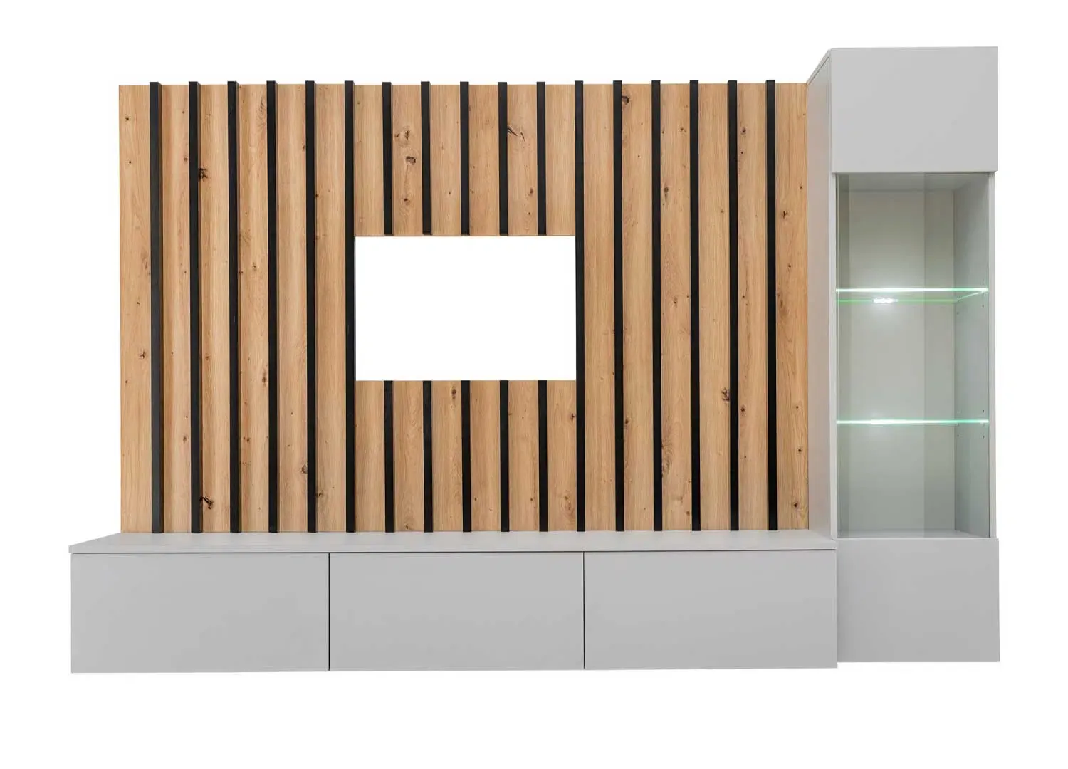 Ensemble TV mural avec vitrine et mur de tasseaux noir design – Image 3