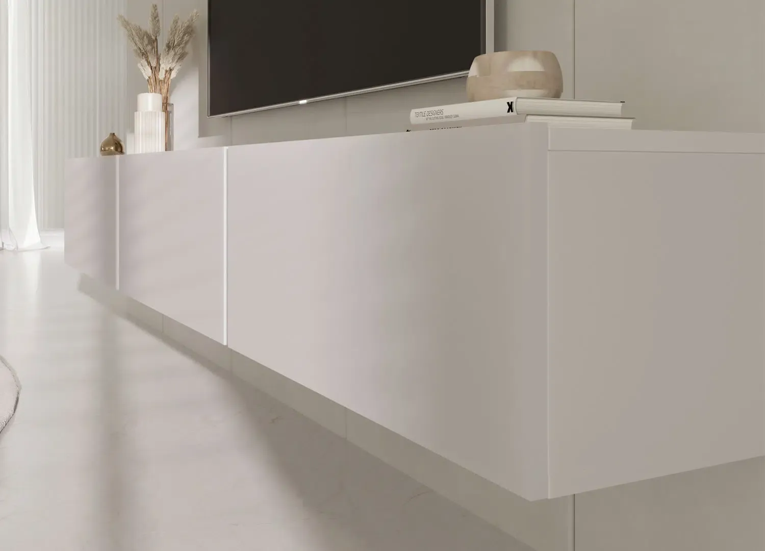 Meuble TV 180cm blanc mat mural style moderne – Image 3