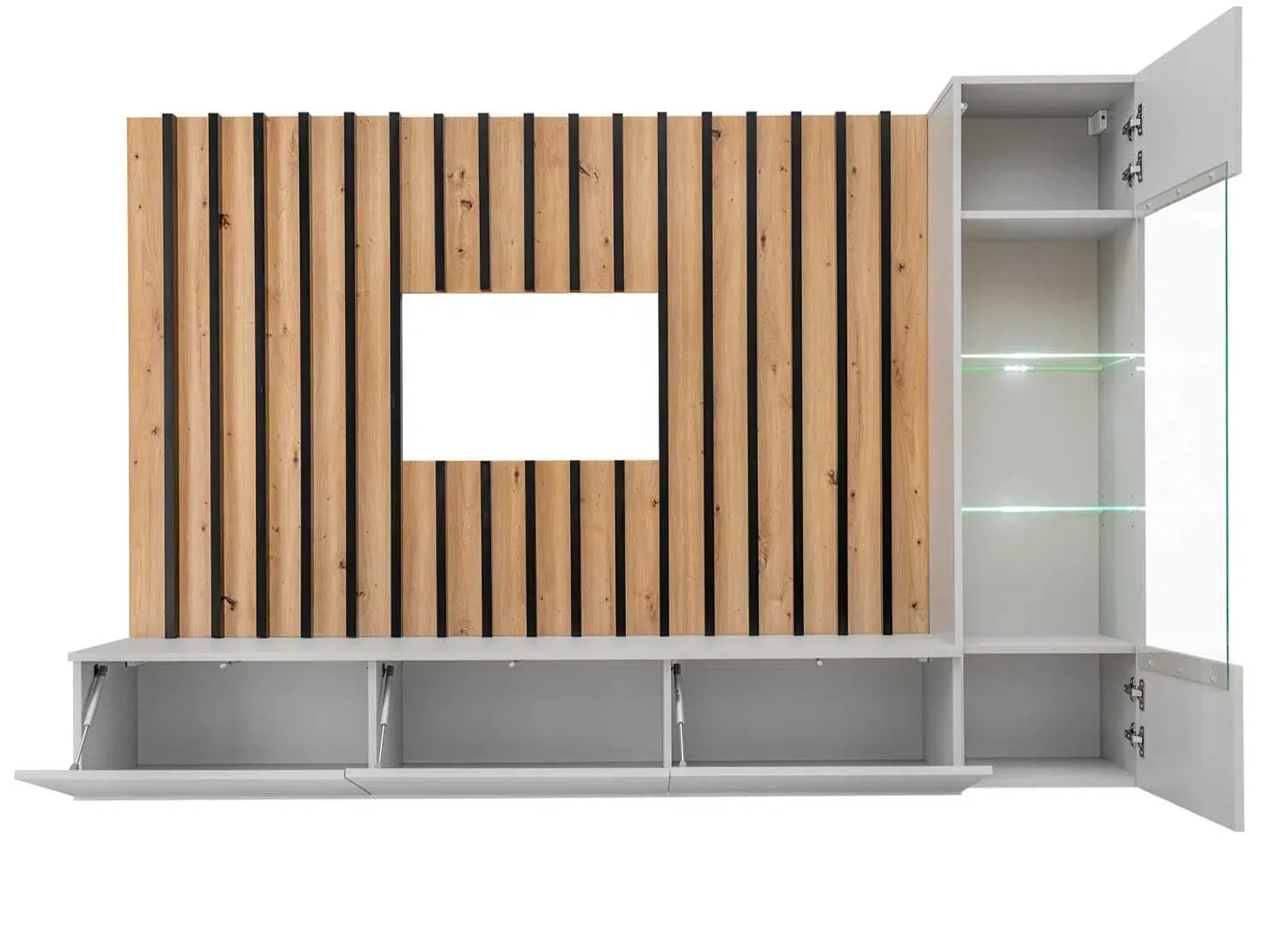 Ensemble TV mural avec vitrine et mur de tasseaux noir design – Image 4