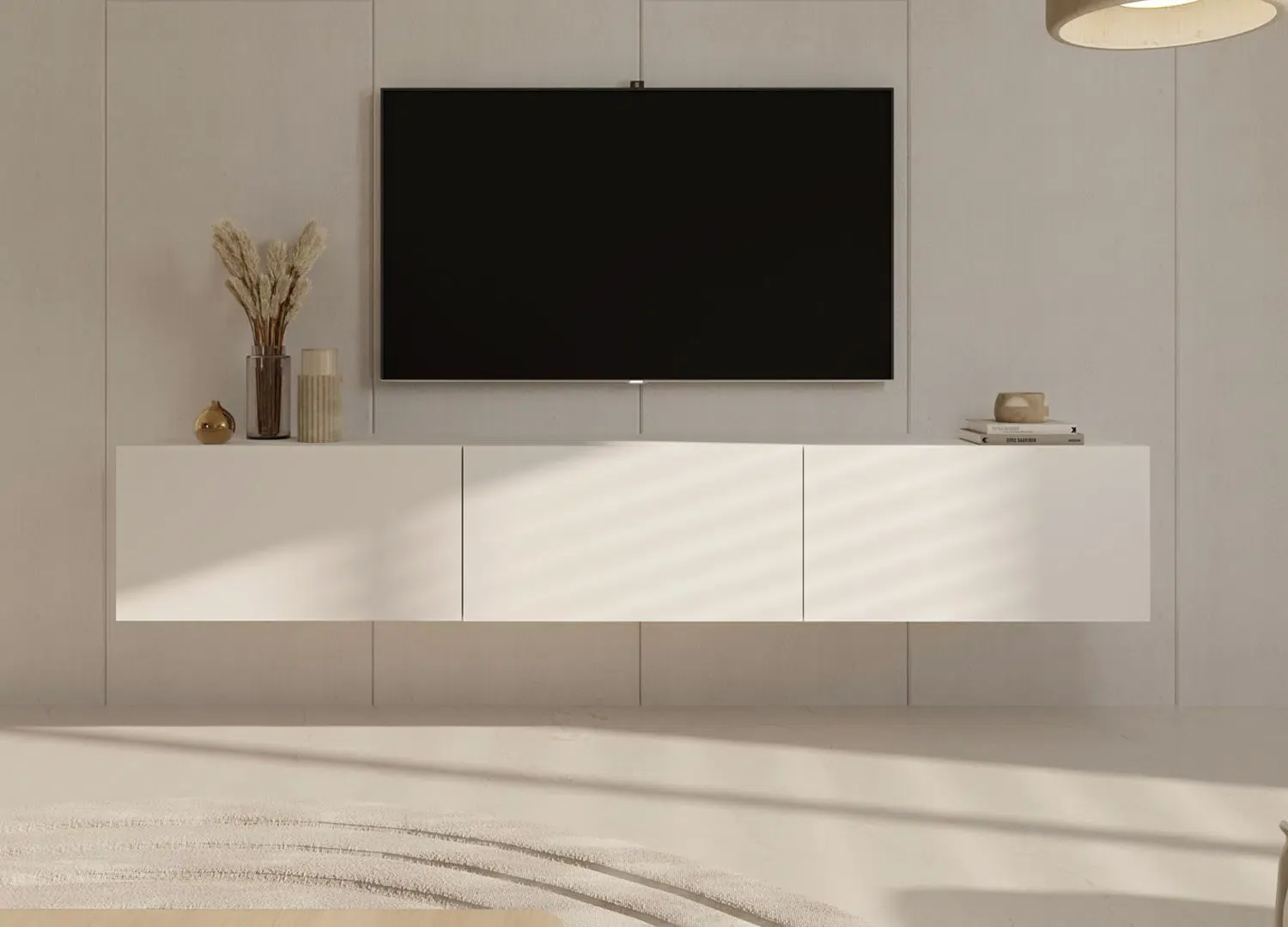 Meuble TV 180cm blanc mat mural style moderne – Image 2